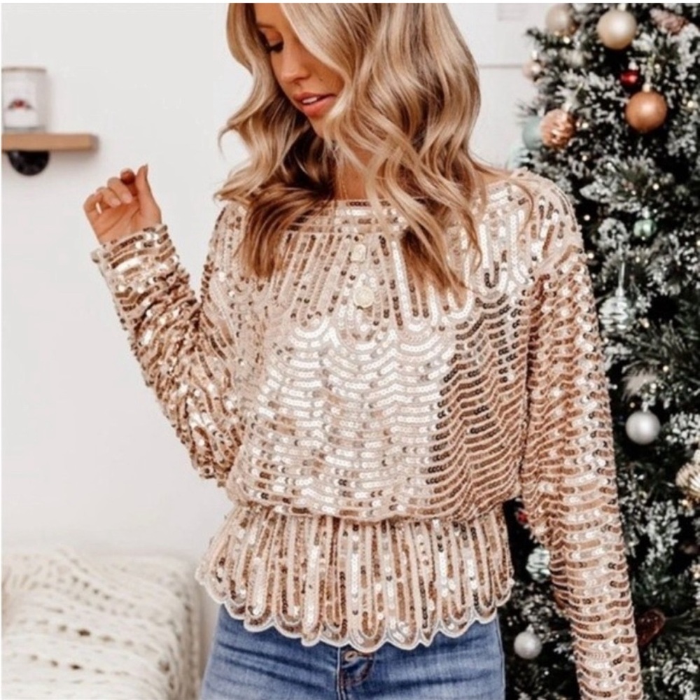Endless Rose Estrella Sequin Top in Rose Gold M NWT